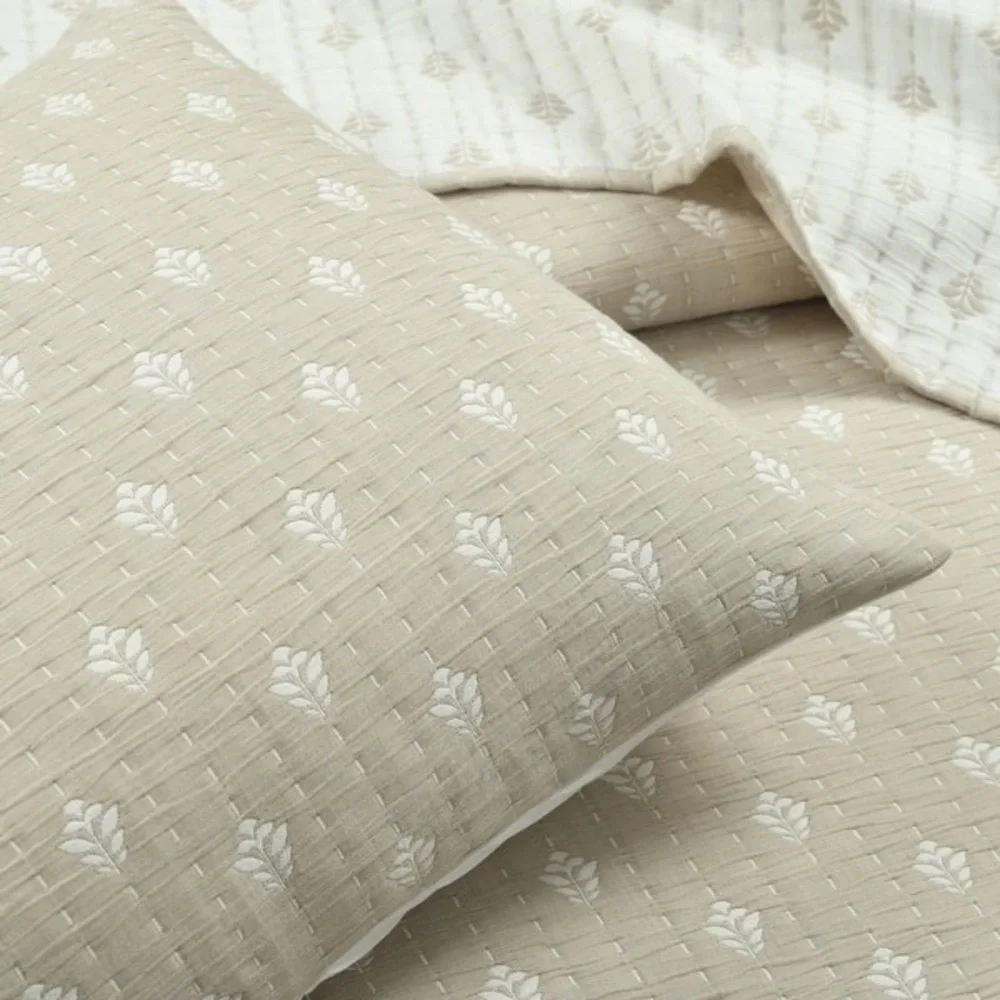 Lush Decor Hygge Kantha Pick Stitch Yarn Dyed Cotton 3 Piece Set King Neutral